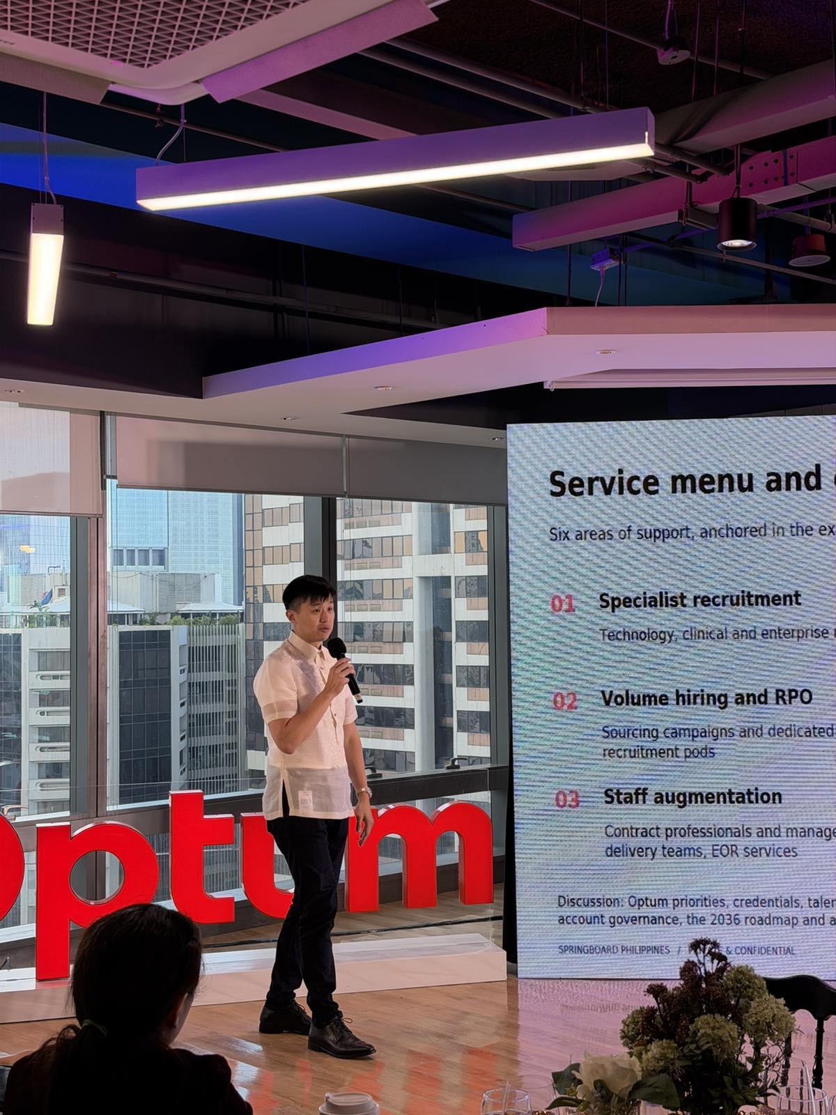 Springboard presenting its service menu at the Optum Talent Partner Presentation